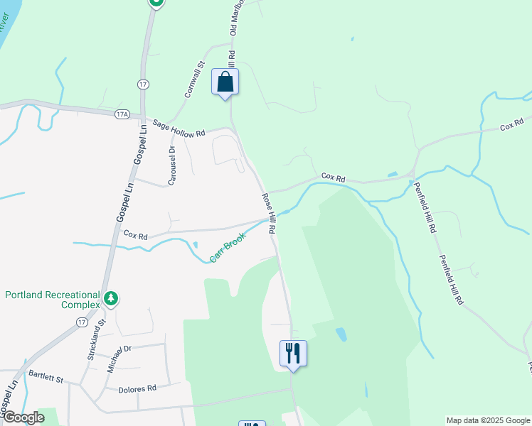 map of restaurants, bars, coffee shops, grocery stores, and more near 118 Rose Hill Road in Portland