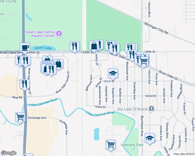 map of restaurants, bars, coffee shops, grocery stores, and more near 913 160th Place in Calumet City