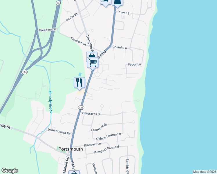 map of restaurants, bars, coffee shops, grocery stores, and more near 9 Fox Run in Portsmouth