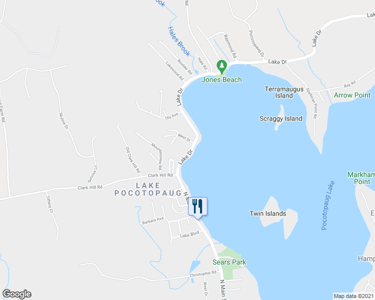 map of restaurants, bars, coffee shops, grocery stores, and more near 15 Lake Drive in East Hampton