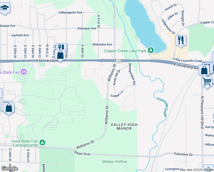 map of restaurants, bars, coffee shops, grocery stores, and more near 902 Knob Hill Drive in Des Moines