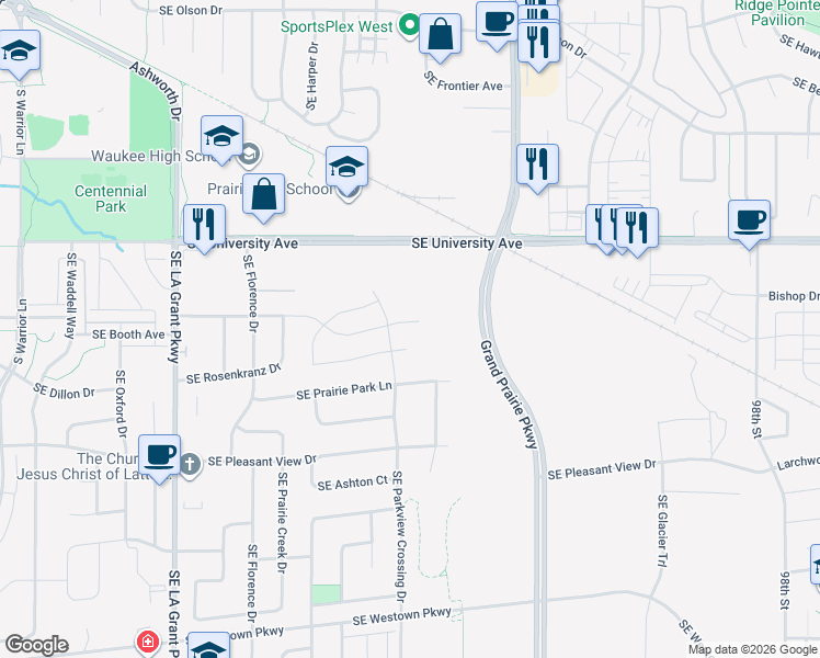 map of restaurants, bars, coffee shops, grocery stores, and more near 1375 Southeast Parkview Crossing Drive in Waukee