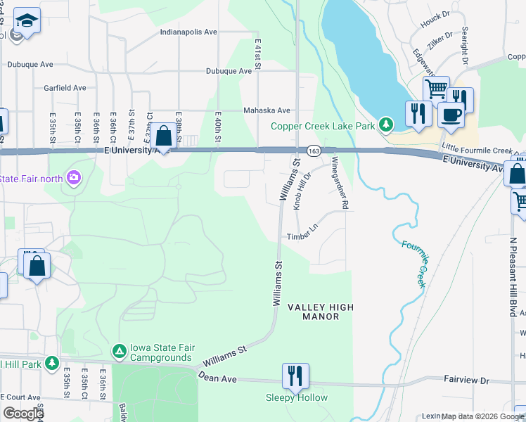 map of restaurants, bars, coffee shops, grocery stores, and more near 828 Williams Street in Des Moines