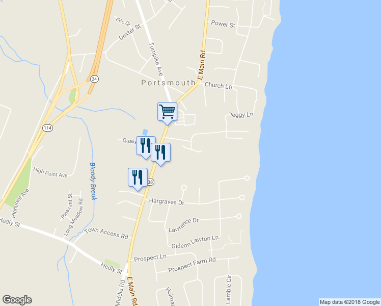 map of restaurants, bars, coffee shops, grocery stores, and more near 9 Fox Run in Portsmouth