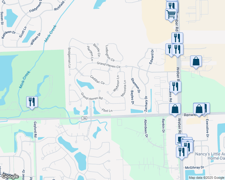 map of restaurants, bars, coffee shops, grocery stores, and more near 734 Wellston Lane in Romeoville