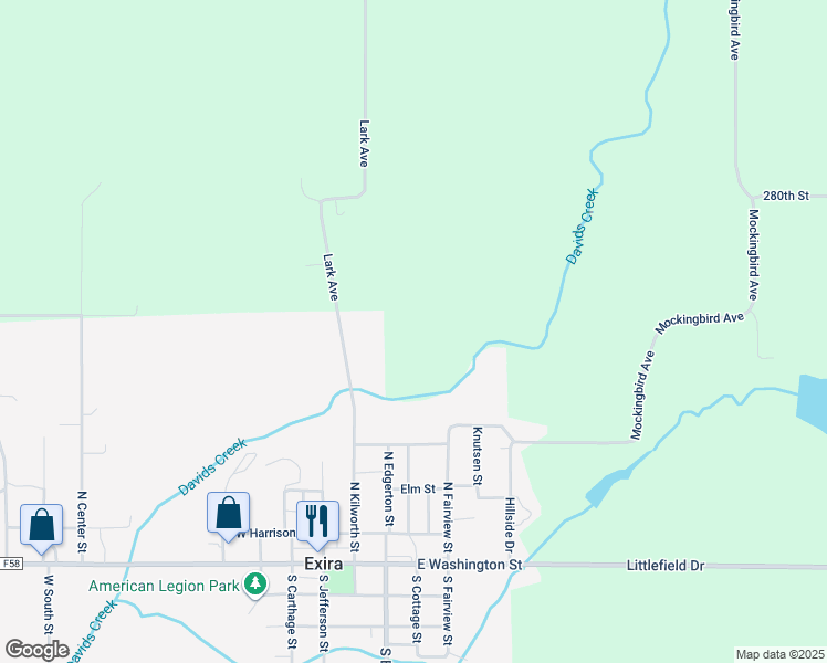 map of restaurants, bars, coffee shops, grocery stores, and more near in Exira