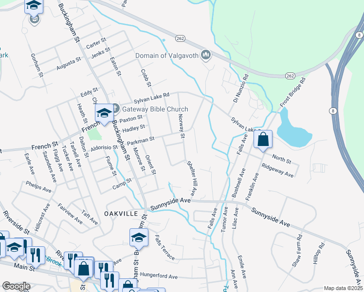 map of restaurants, bars, coffee shops, grocery stores, and more near 57 Norway Street in Watertown