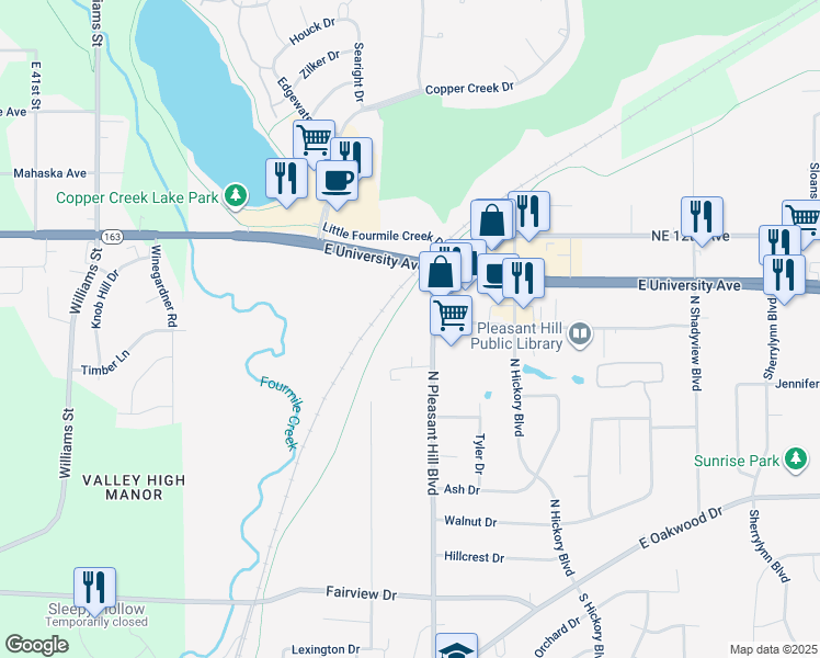 map of restaurants, bars, coffee shops, grocery stores, and more near 890 North Pleasant Hill Boulevard in Pleasant Hill