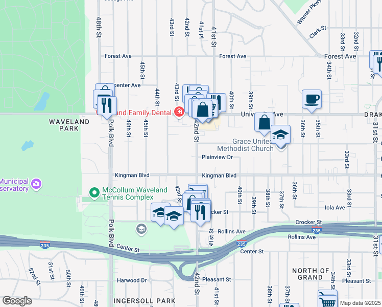 map of restaurants, bars, coffee shops, grocery stores, and more near 1080 42nd Street in Des Moines