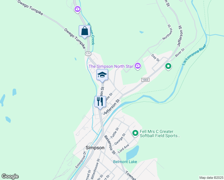 map of restaurants, bars, coffee shops, grocery stores, and more near 61 Froble Street in Simpson