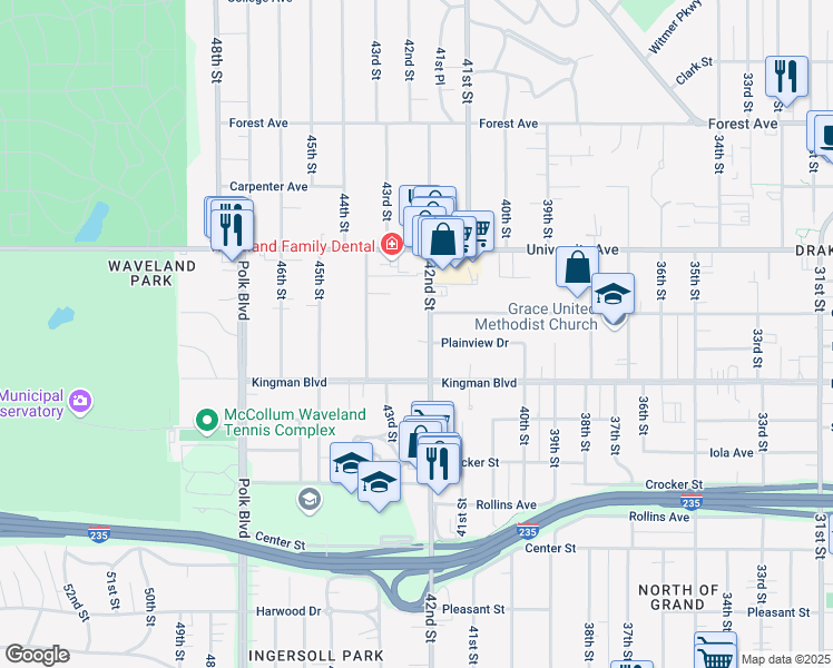 map of restaurants, bars, coffee shops, grocery stores, and more near 1080 42nd Street in Des Moines