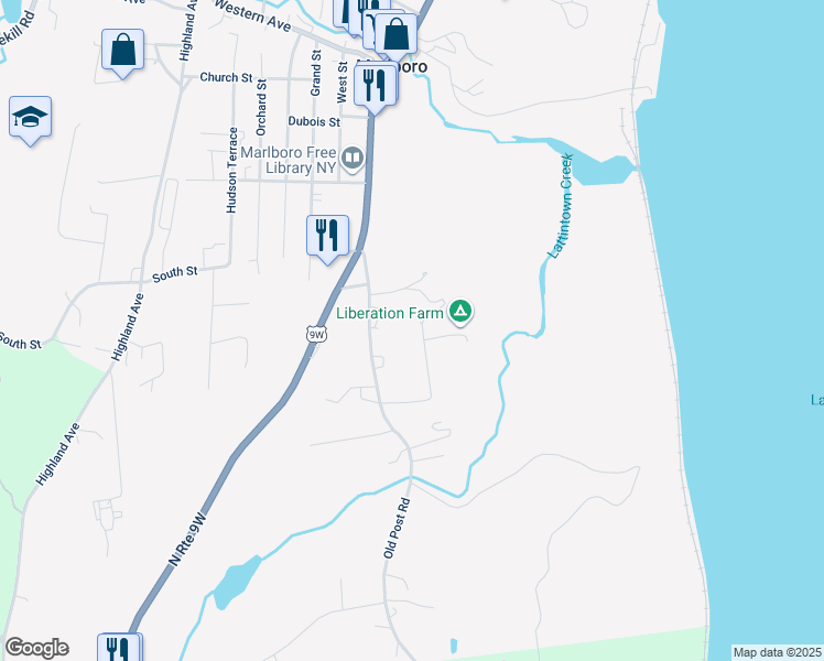 map of restaurants, bars, coffee shops, grocery stores, and more near 15 Berry Rd in Marlboro
