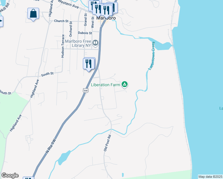 map of restaurants, bars, coffee shops, grocery stores, and more near 15 Berry Road in Marlboro