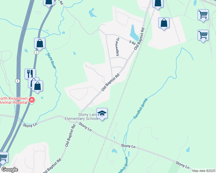 map of restaurants, bars, coffee shops, grocery stores, and more near 656 Old Baptist Road in North Kingstown