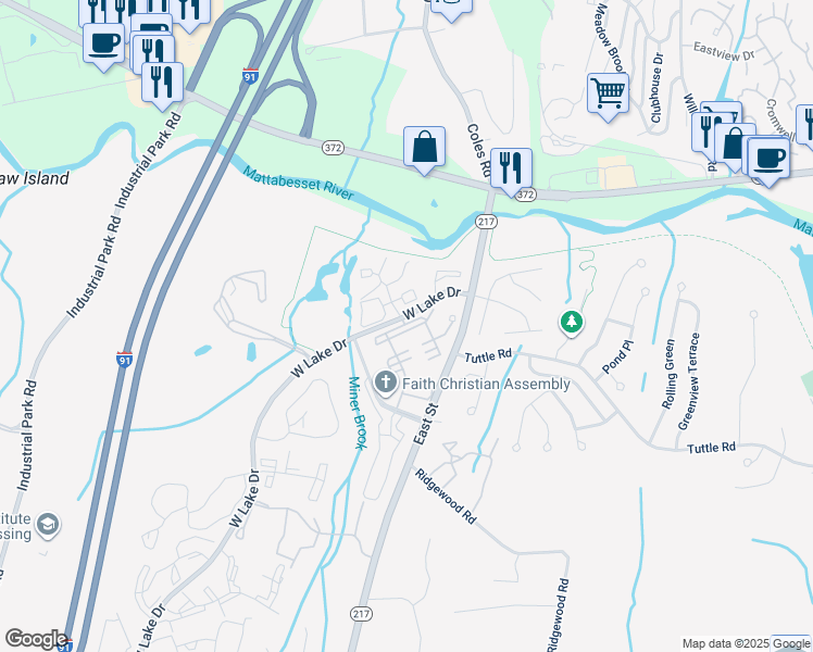 map of restaurants, bars, coffee shops, grocery stores, and more near 22 Burgundy Hill Lane in Middletown
