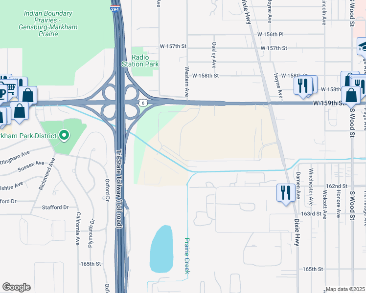 map of restaurants, bars, coffee shops, grocery stores, and more near 15956 Western Avenue in Markham