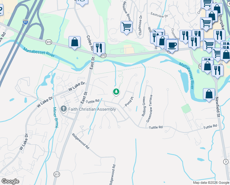 map of restaurants, bars, coffee shops, grocery stores, and more near 37 Moss Glen in Middletown