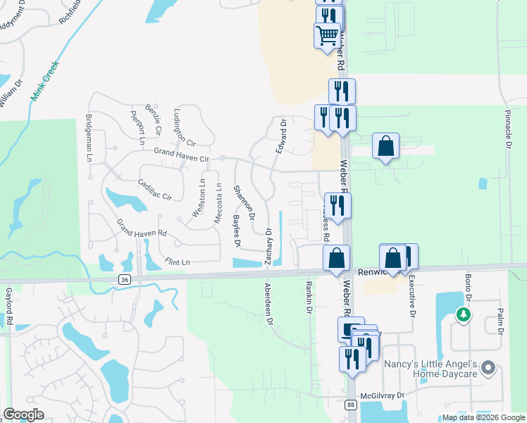 map of restaurants, bars, coffee shops, grocery stores, and more near 716 Zachary Drive in Romeoville