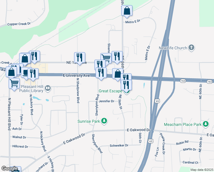 map of restaurants, bars, coffee shops, grocery stores, and more near 955 Sherrylynn Boulevard in Pleasant Hill