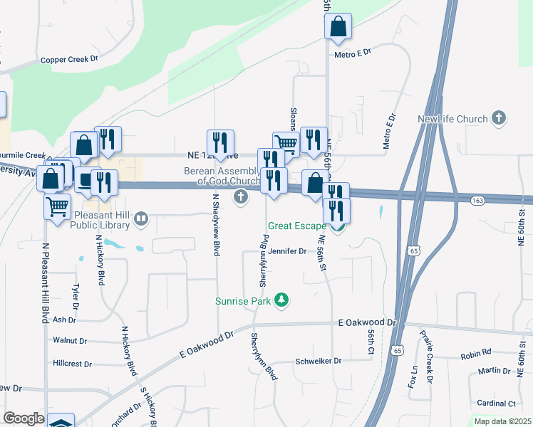 map of restaurants, bars, coffee shops, grocery stores, and more near 935 Sherrylynn Boulevard in Pleasant Hill