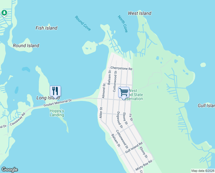map of restaurants, bars, coffee shops, grocery stores, and more near 158 Balsam Street in Fairhaven