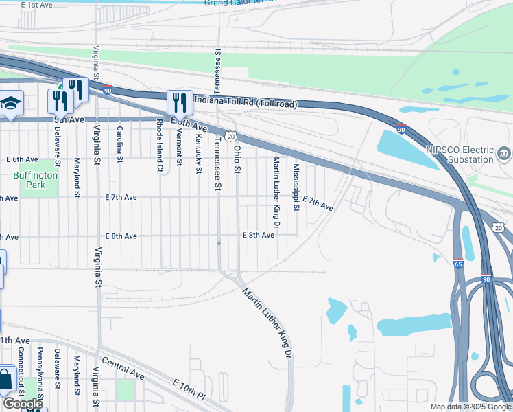 map of restaurants, bars, coffee shops, grocery stores, and more near 700 Louisiana Street in Gary