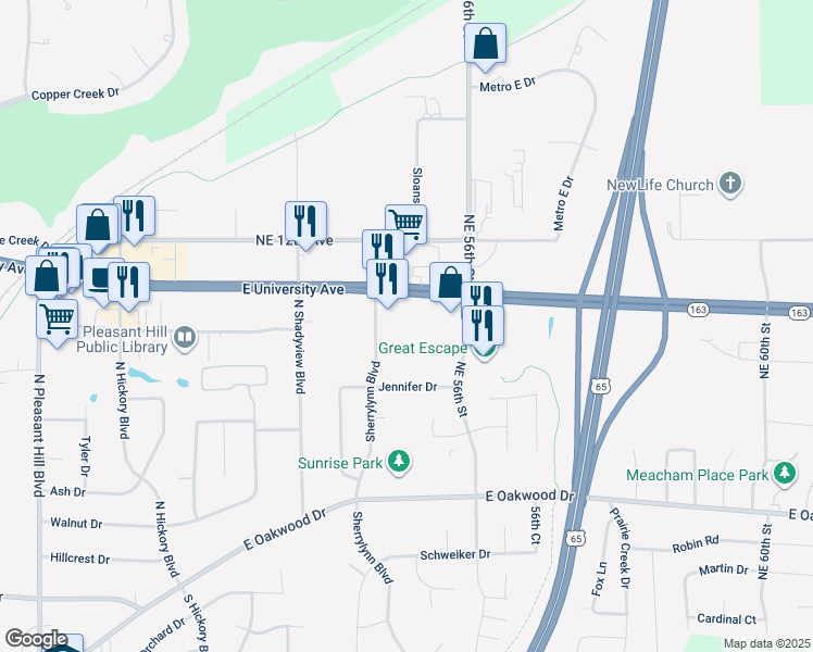 map of restaurants, bars, coffee shops, grocery stores, and more near 955 Sherrylynn Boulevard in Pleasant Hill