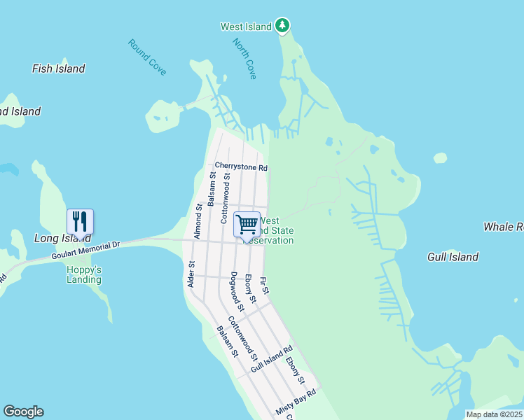 map of restaurants, bars, coffee shops, grocery stores, and more near 39 Bluepoint Road in Fairhaven