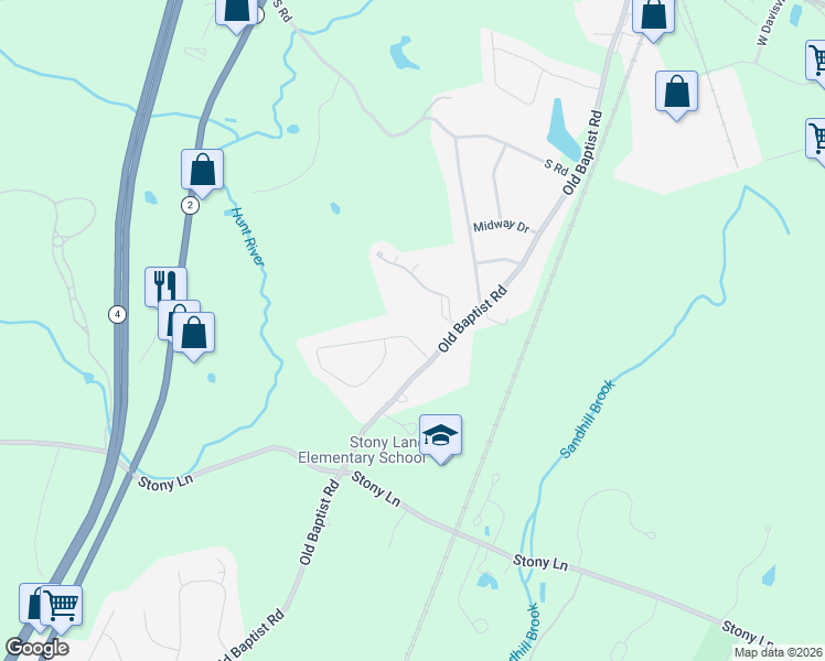 map of restaurants, bars, coffee shops, grocery stores, and more near 33 Meadowland Drive in North Kingstown