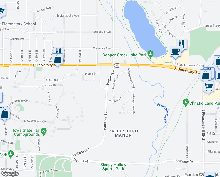 map of restaurants, bars, coffee shops, grocery stores, and more near 902 Knob Hill Drive in Des Moines