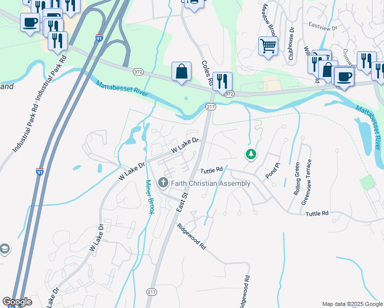map of restaurants, bars, coffee shops, grocery stores, and more near 255 Burgundy Hill Lane in Middletown