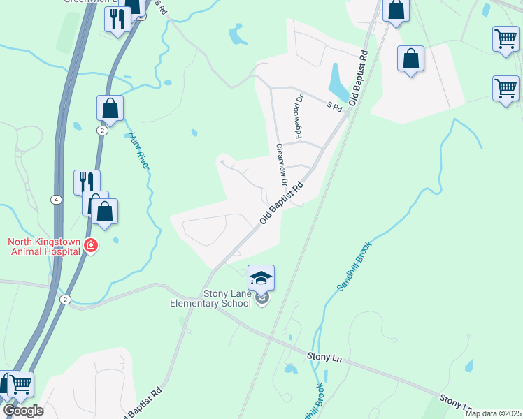 map of restaurants, bars, coffee shops, grocery stores, and more near 656 Old Baptist Road in North Kingstown