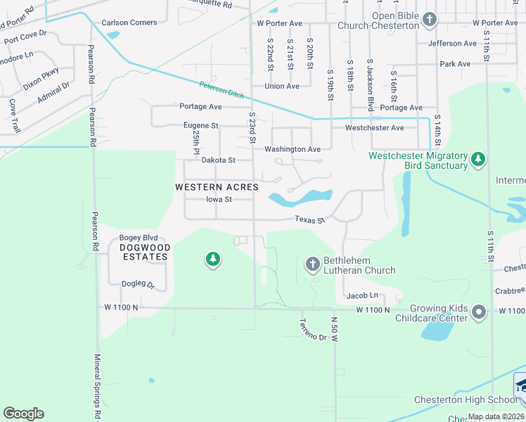 map of restaurants, bars, coffee shops, grocery stores, and more near 23rd Avenue in Chesterton