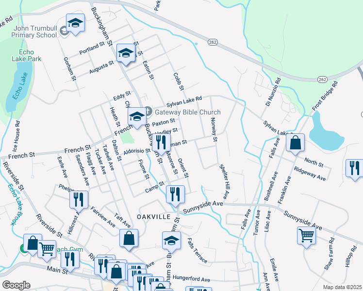 map of restaurants, bars, coffee shops, grocery stores, and more near 62 Parkman Street in Watertown