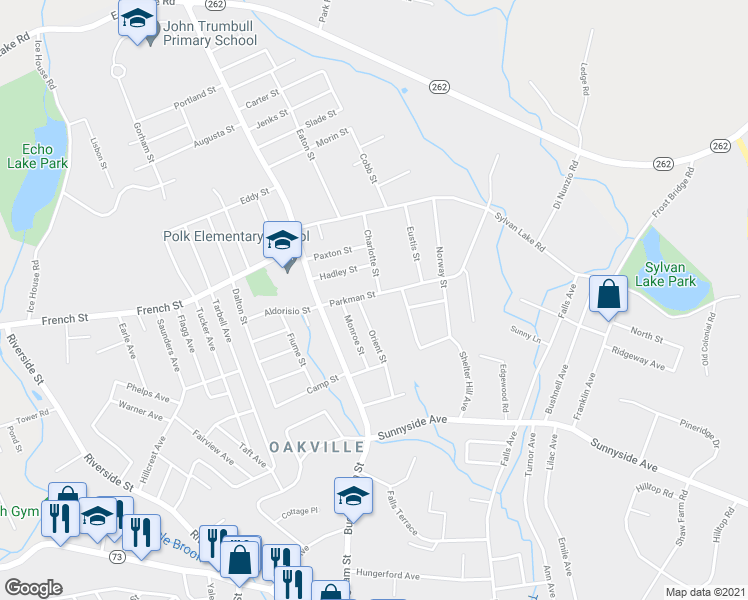 map of restaurants, bars, coffee shops, grocery stores, and more near 62 Parkman Street in Watertown