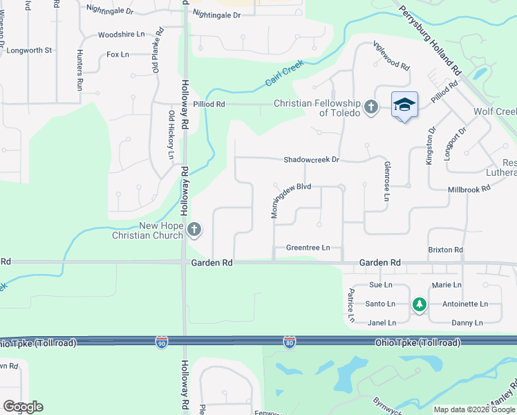 map of restaurants, bars, coffee shops, grocery stores, and more near 2339 Garden Creek Drive in Maumee