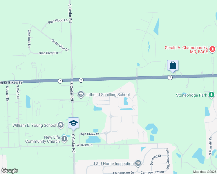 map of restaurants, bars, coffee shops, grocery stores, and more near 14596 Kildare Street in Homer Glen