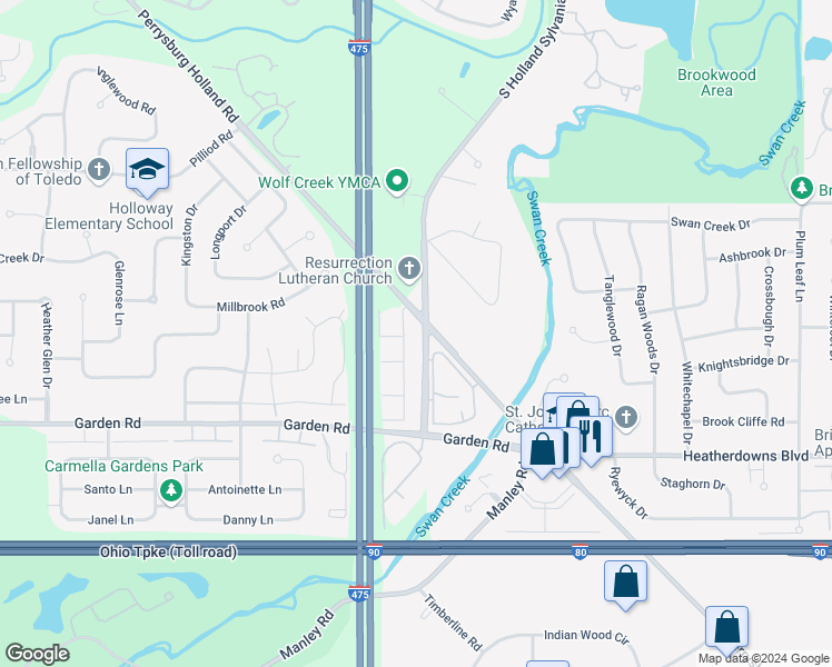 map of restaurants, bars, coffee shops, grocery stores, and more near 2422 S Holland Sylvania Rd in Maumee