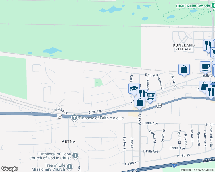 map of restaurants, bars, coffee shops, grocery stores, and more near 4419 East 6th Place in Gary