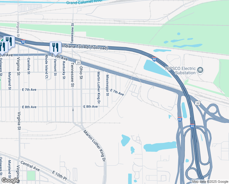 map of restaurants, bars, coffee shops, grocery stores, and more near 1653 East 7th Avenue in Gary