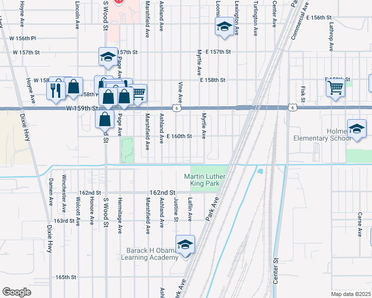 map of restaurants, bars, coffee shops, grocery stores, and more near 16022 Gauger Avenue in Harvey
