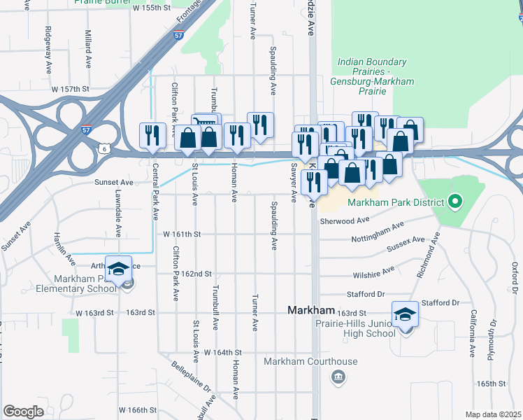 map of restaurants, bars, coffee shops, grocery stores, and more near 16023 Turner Avenue in Markham