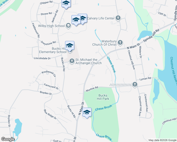 map of restaurants, bars, coffee shops, grocery stores, and more near 3013 North Main Street in Waterbury