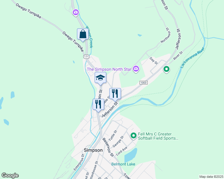 map of restaurants, bars, coffee shops, grocery stores, and more near 61 Froble Street in Simpson