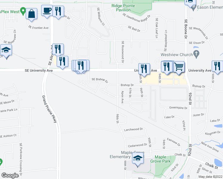 map of restaurants, bars, coffee shops, grocery stores, and more near 1440 Southeast Bishop Drive in Waukee