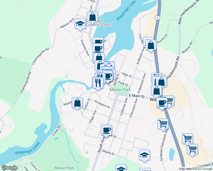 map of restaurants, bars, coffee shops, grocery stores, and more near 28 Market Street in Wappingers Falls