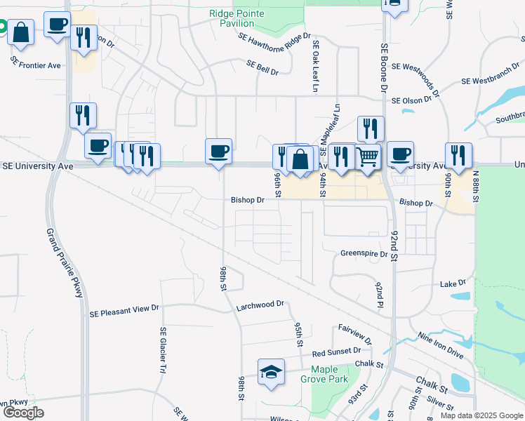 map of restaurants, bars, coffee shops, grocery stores, and more near 9676 Turnpoint Drive in West Des Moines