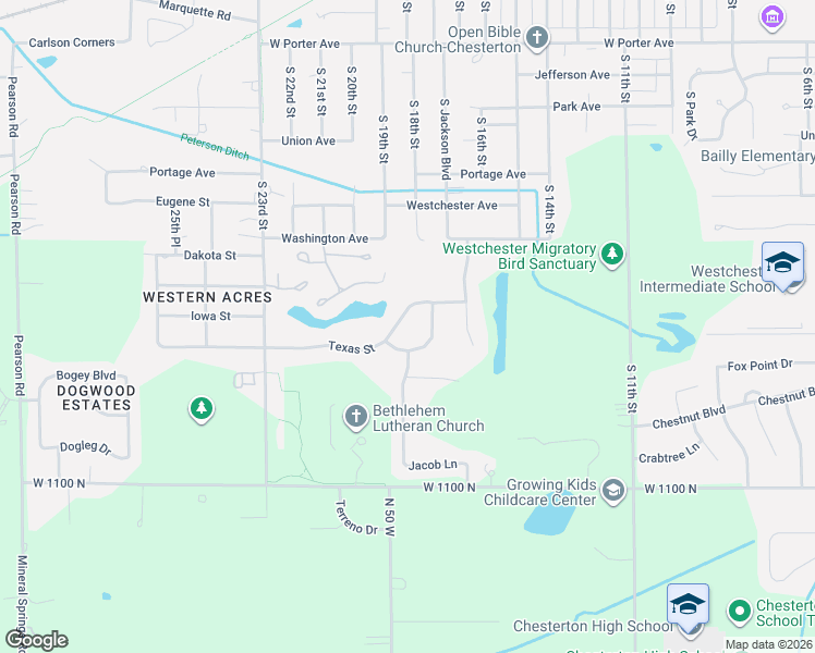 map of restaurants, bars, coffee shops, grocery stores, and more near 2001-2055 Texas Street in Chesterton