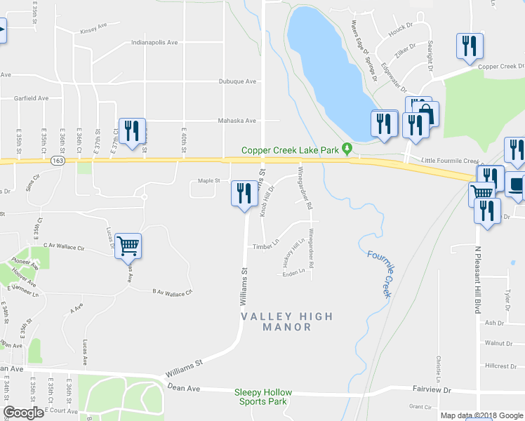 map of restaurants, bars, coffee shops, grocery stores, and more near 906 Knob Hill Drive in Des Moines