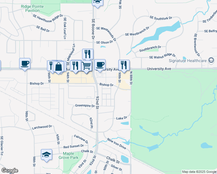 map of restaurants, bars, coffee shops, grocery stores, and more near 9047 Daisy Drive in West Des Moines